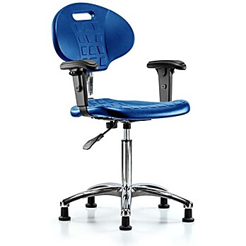 Class 10 Erie Polyurethane Clean Room Chair - Medium Bench Height with Adjustable Arms & Stationary Glides in Blue Polyurethane