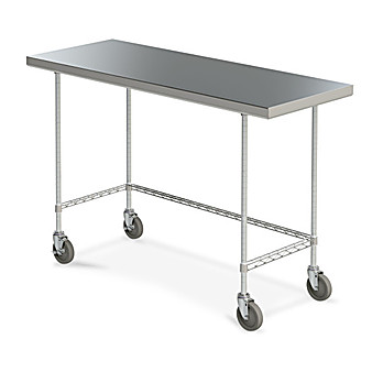Metro Space Saver Type 316 Stainless Steel Mobile Worktable with Bottom 3-Sided Frame