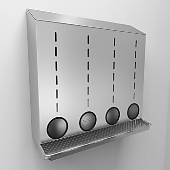 Wall Mount dispenser, 4 round openings and a catch tray.