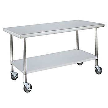 Table, Metro,S.S, 30DX72W table top, 24x60 lower shelf, 2 swivel and 2 swivel/brake casters.