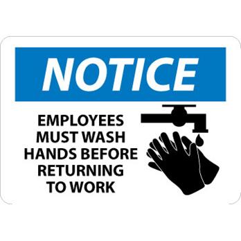 Notice, Employees Must Wash Hands Before Returning To Work, Graphic Signs
