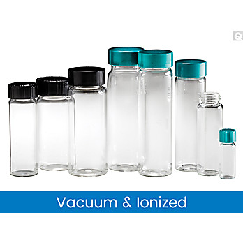 Vacuum & Ionized Clear Borosilicate Sample Vials with Green Thermoset F217 & PTFE Caps