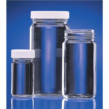 Clear AC Medium Round Glass Bottles With White Polypropylene Cap with Poly-Vinyl Liner