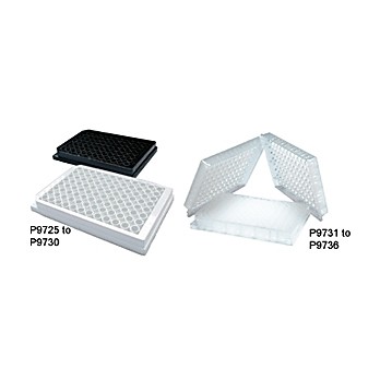96 Well Solid Microplates, Polystyrene, black, Flat well bottom, 350µl Capacity, Inner Pack: 25, 100/PK