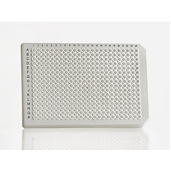 384 Well Skirted PCR Plate, Roche style, white PP, cut corner A24/P24, 50 plates per case