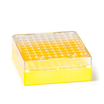100 Place Yellow Polycarb Freezer Box for 1.0/2.0ml Tubes