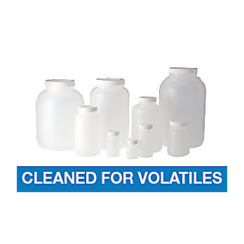 Cleaned for Volatiles Natural HDPE Wide Mouth Rounds with White PP SturdeeSeal® PE Foam Caps