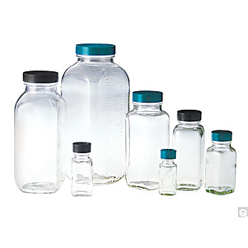 Wide Mouth Clear French Square Bottles with Phenolic Solid PE Lined Cap