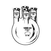 PYREX® Four Neck Distilling Flask with Center and Side Vertical Neck Standard Taper Joints