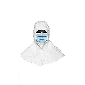DuPont™ Tyvek® IsoClean®. Hood/Mask. Bound seams. Bound Head Opening. T 7" Wide Mask. White Hood and BlueFace Mask