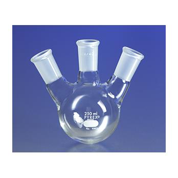 PYREX® Three Neck Distilling Flask with Center Vertical and Side Angled Neck Standard Taper Joints
