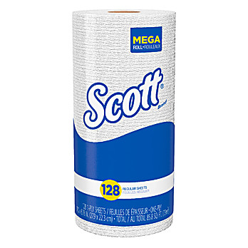 Scott® Kitchen Paper Towels (41482) with Fast-Drying Absorbency Pockets, Perforated Standard Paper Towel Rolls, 128 Sheets / Roll, 20 Rolls / Case
