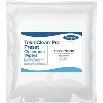 Teknipure TekniClean® Pro Presat Polyester Knit Cleanroom Wipers with Sealed Border, 70/30 IPA