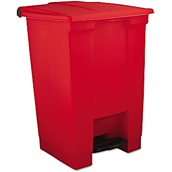 Step-On Waste Container, Square, Plastic, 12 gal, Red 