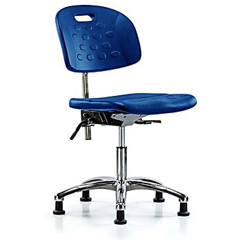 Class 10 Newport Industrial Polyurethane Clean Room Chair - Desk Height with Stationary Glides in Blue Polyurethane