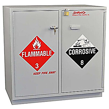 Under-the-Counter, Combination Acid/Flammables Cabinet, Partially Lined, 35", Self-Closing Door 
