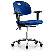 Class 100 Newport Industrial Polyurethane Clean Room Chair - Desk Height with Seat Tilt, Adjustable Arms, & Casters in Blue Polyurethane
