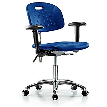 Class 100 Newport Industrial Polyurethane Clean Room Chair - Desk Height with Seat Tilt, Adjustable Arms, & Casters in Blue Polyurethane