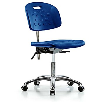 Class 100 Newport Industrial Polyurethane Clean Room Chair - Desk Height with Seat Tilt & Casters in Blue Polyurethane