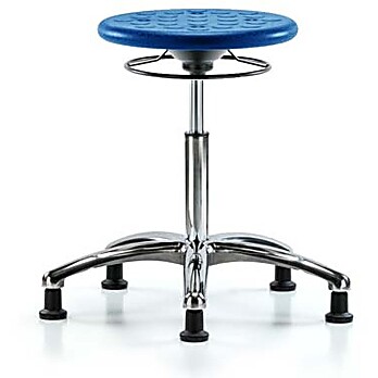 Class 10 Huron Polyurethane Clean Room Stool - Medium Bench Height with Stationary Glides in Blue Polyurethane