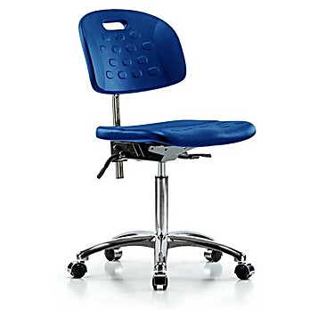 Class 100 Newport Industrial Polyurethane Clean Room Chair - medium Bench Height with Seat Tilt & Casters in Blue Polyurethane