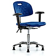 Class 100 Newport Industrial Polyurethane Clean Room Chair - Desk Height with Adjustable Arms & Stationary Glides in Blue Polyurethane
