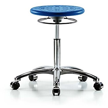 Class 10 Huron Polyurethane Clean Room Stool - Medium Bench Height with Casters in Blue Polyurethane