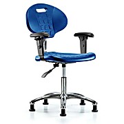 Class 10 Erie Polyurethane Clean Room Chair - Desk Height with Adjustable Arms & Stationary Glides in Blue Polyurethane