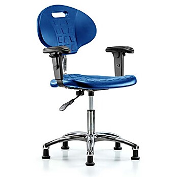 Class 10 Erie Polyurethane Clean Room Chair - Desk Height with Adjustable Arms & Stationary Glides in Blue Polyurethane