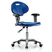 Class 10 Erie Polyurethane Clean Room Chair - Desk Height with Adjustable Arms & Casters in Blue Polyurethane