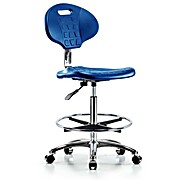 Class 10 Erie Polyurethane Clean Room Chair - High Bench Height with Chrome Foot Ring & Casters in Blue Polyurethane