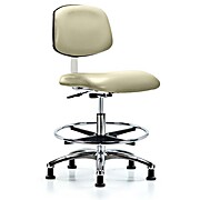 Class 10 Clean Room Vinyl Chair Chrome - Medium Bench Height with Chrome Foot Ring & Stationary Glides