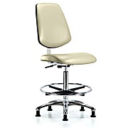 Class 10 Clean Room Vinyl Chair Chrome - High Bench Height with Medium Back, Chrome Foot Ring, & Stationary Glides