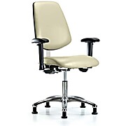 Class 100 Vinyl Clean Room Chair - Desk Height with Medium Back, Adjustable Arms & Stationary Glides
