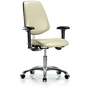 Class 100 Vinyl Clean Room Chair - Desk Height with Medium Back, Seat Tilt, Adjustable Arms & Casters