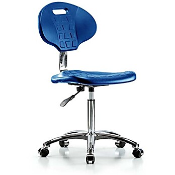 Class 10 Erie Polyurethane Clean Room Chair - Medium Bench Height with Casters in Blue Polyurethane