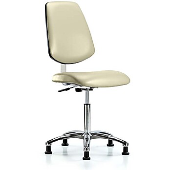 Class 10 Clean Room Vinyl Chair Chrome - Medium Bench Height with Medium Back & Stationary Glides