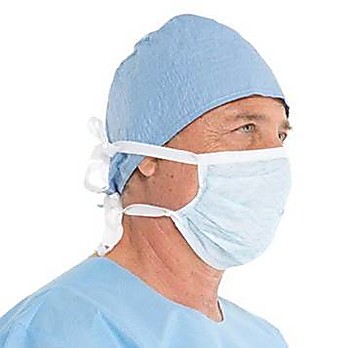 Mask, Surgical Non-Sterile , Blue, 4 tie pleated, 50/bx, 6bx/case, 300 Masks