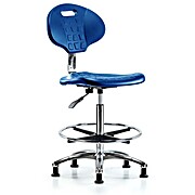 Class 10 Erie Polyurethane Clean Room Chair - High Bench Height with Chrome Foot Ring & Stationary Glides in Blue Polyurethane