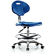 Class 10 Erie Polyurethane Clean Room Chair - Medium Bench Height with Chrome Foot Ring & Casters in Blue Polyurethane