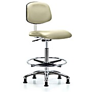 Class 10 Clean Room Vinyl Chair Chrome - High Bench Height with Chrome Foot Ring & Stationary Glides