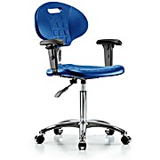 Class 10 Erie Polyurethane Clean Room Chair - Medium Bench Height with Adjustable Arms & Casters in Blue Polyurethane