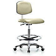 Class 10 Clean Room Vinyl Chair Chrome - High Bench Height with Chrome Foot Ring & Casters