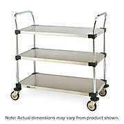 Metro MW Series Utility Cart with 3 Stainless Steel Solid Shelves