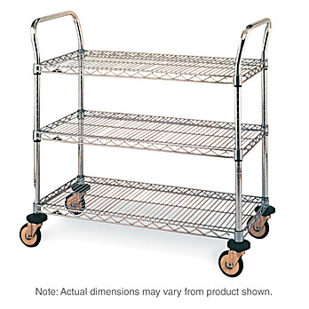Metro MW Series Utility Cart with 3 Stainless Steel Wire Shelves
