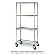 Metro Super Erecta 4-Shelf Industrial Wire Shelving Stem Caster Cart, Chrome, 18" x 36" x 67.875"