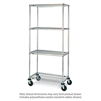 Metro Super Erecta 4-Shelf Industrial Wire Shelving Stem Caster Cart, Chrome, 18" x 36" x 67.875"