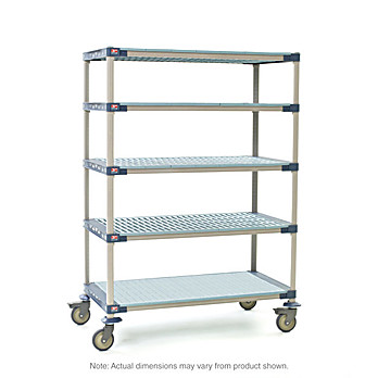 MetroMax 4 5-Shelf Industrial Plastic Shelving Mobile Cart, Solid Bottom Shelf, 24" x 60" x 79.3125"