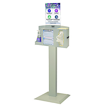 Cover Your Cough Compliance Kit. Respiratory Hygiene Station with Hand Sanitizer Floor Stand and Vertical Sign Holder.