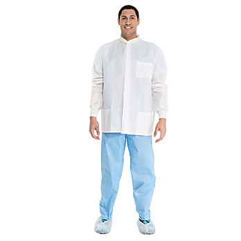 Kimtech™ A8 Certified Lab Jackets with Knit Cuffs and Collar + Extra Protection (10073), Protective 3-Layer SMS Fabric, Knit Collar, Unisex, White, XL, 25 / Case